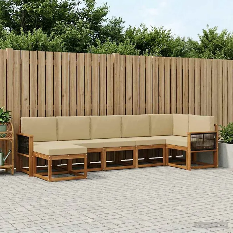 Lauko sofos komplektas 7 pcs Natūralus ir bežinis Poliesteris