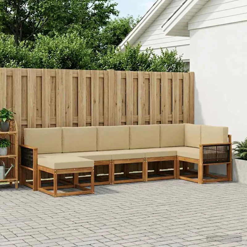 Lauko sofos komplektas 7 pcs Natūralus ir bežinis Poliesteris