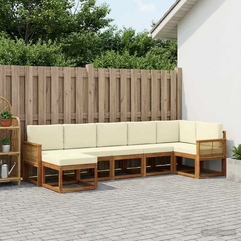 Lauko sofos komplektas su pagalve 7 pcs Natūralus ir grietinėlė