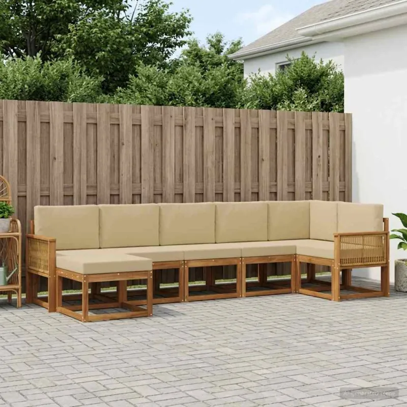 Lauko sofos komplektas 7 pcs Natūralus ir bežinis Poliesteris