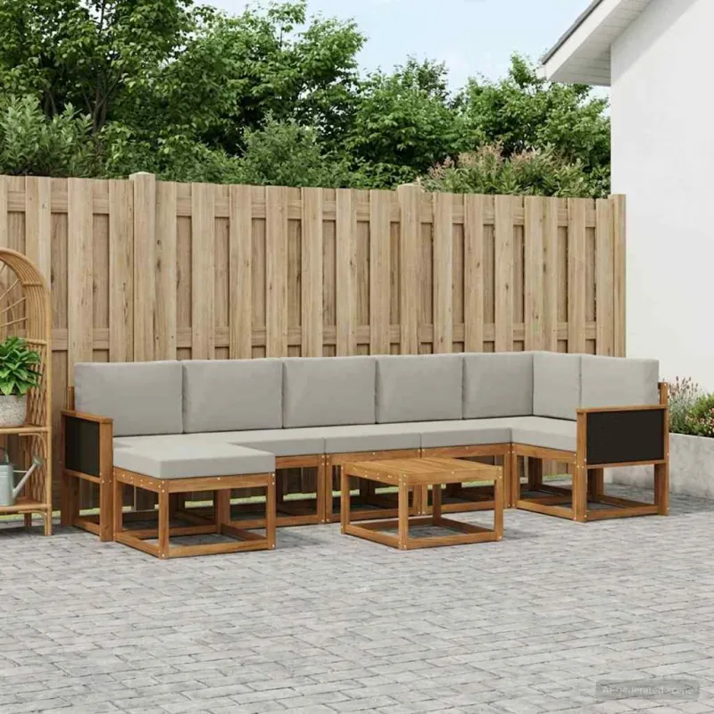 Lauko sofos komplektas 8 pcs Natūrali ir šviesiai pilka