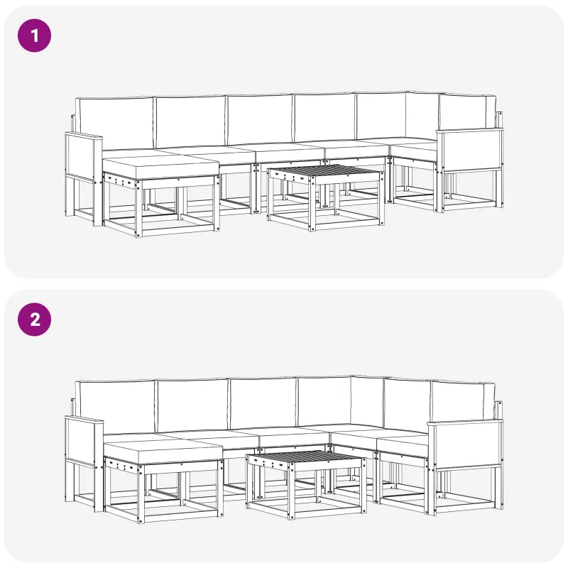 Lauko sofos komplektas 8 pcs Natūrali ir šviesiai pilka