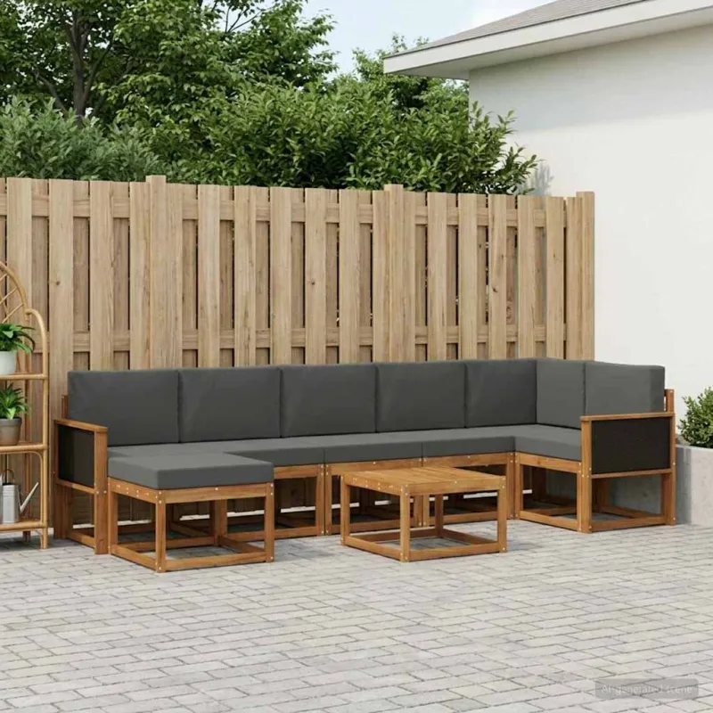 Lauko sofos komplektas su pagalve 8 pcs Natūralus ir antracitas