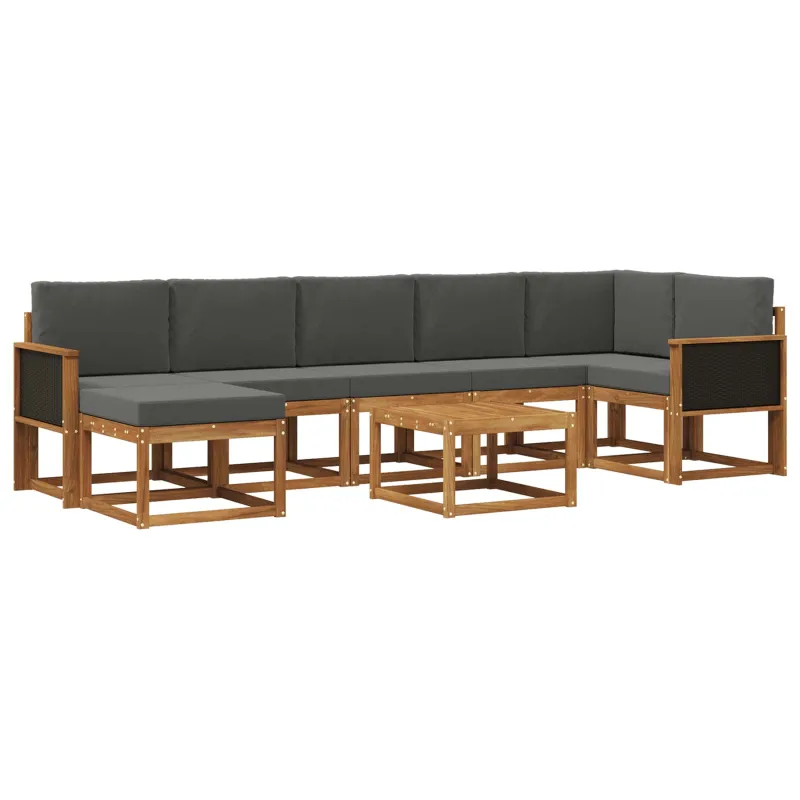 Lauko sofos komplektas su pagalve 8 pcs Natūralus ir antracitas