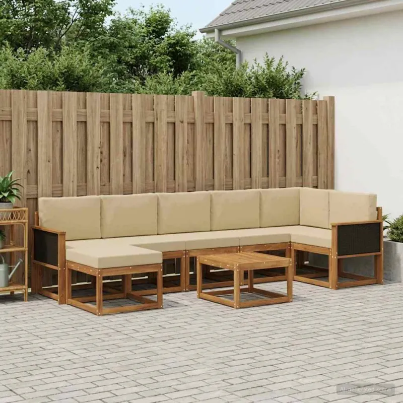 Lauko sofos komplektas 8 pcs Natūralus ir bežinis Poliesteris