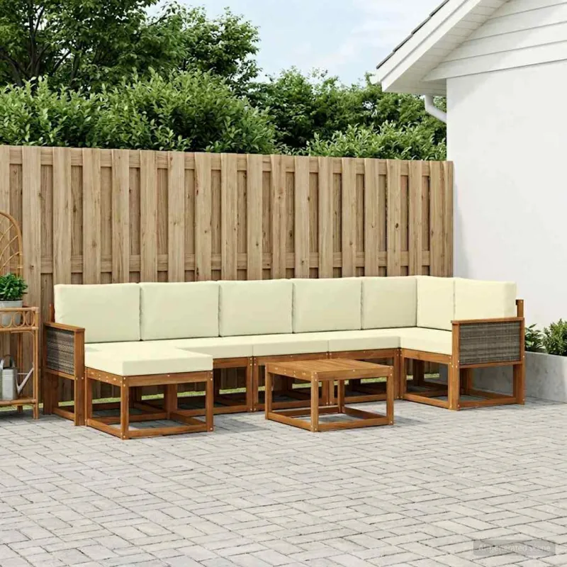 Lauko sofos komplektas su pagalve 8 pcs Natūralus ir grietinėlė