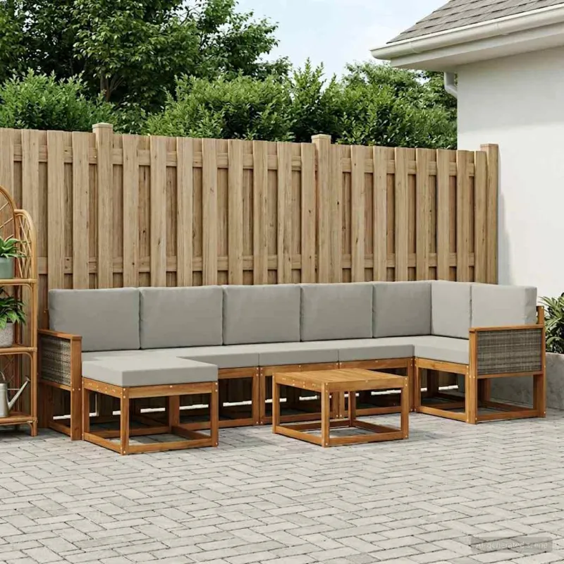 Lauko sofos komplektas 8 pcs Natūrali ir šviesiai pilka