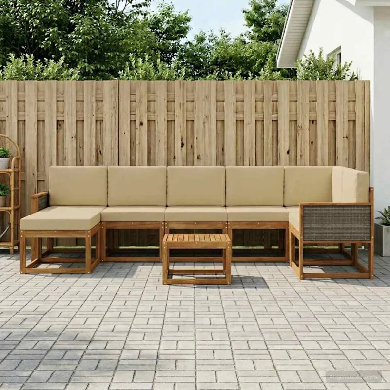 Lauko sofos komplektas 8 pcs Natūralus ir bežinis Poliesteris