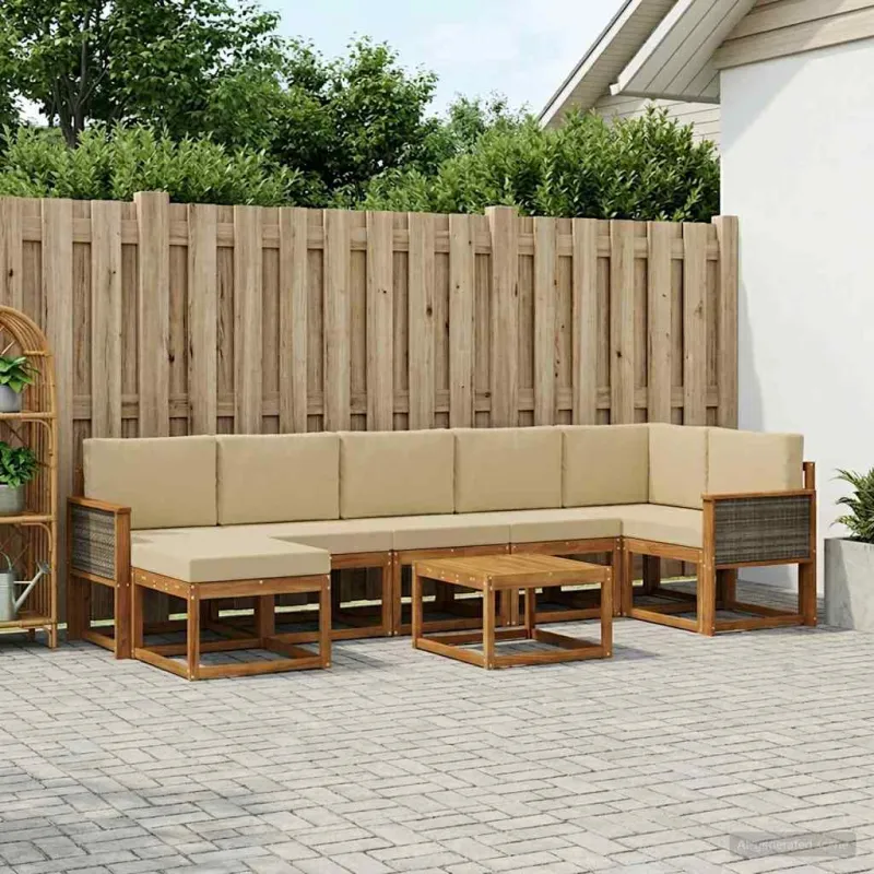 Lauko sofos komplektas 8 pcs Natūralus ir bežinis Poliesteris