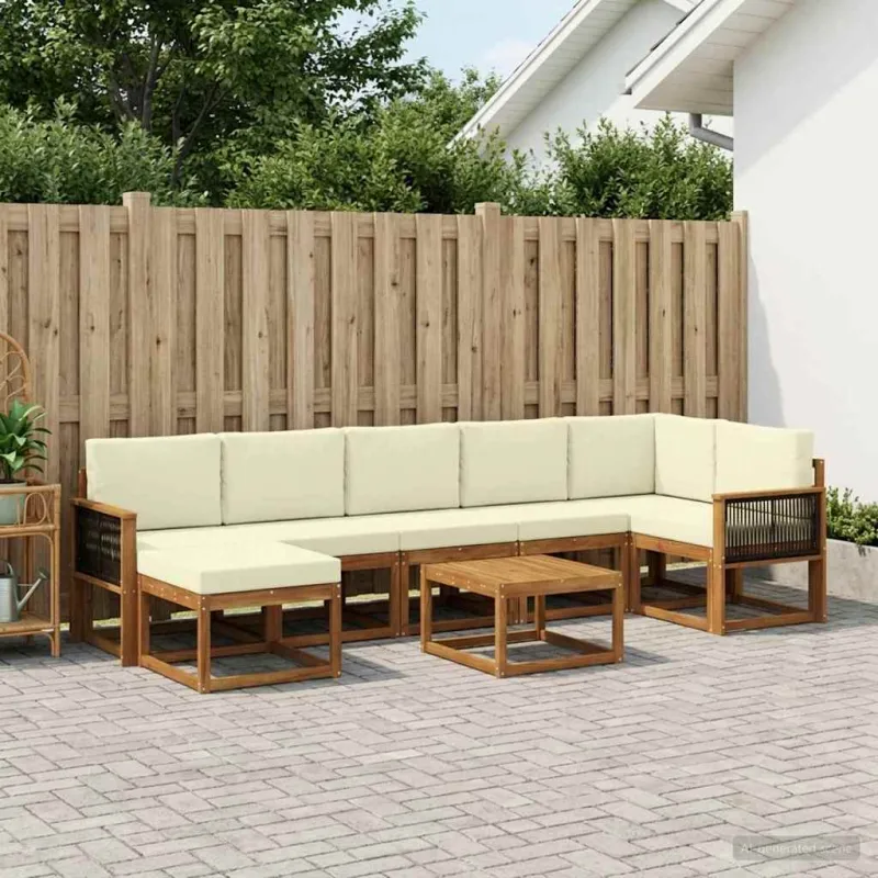 Lauko sofos komplektas su pagalve 8 pcs Natūralus ir grietinėlė