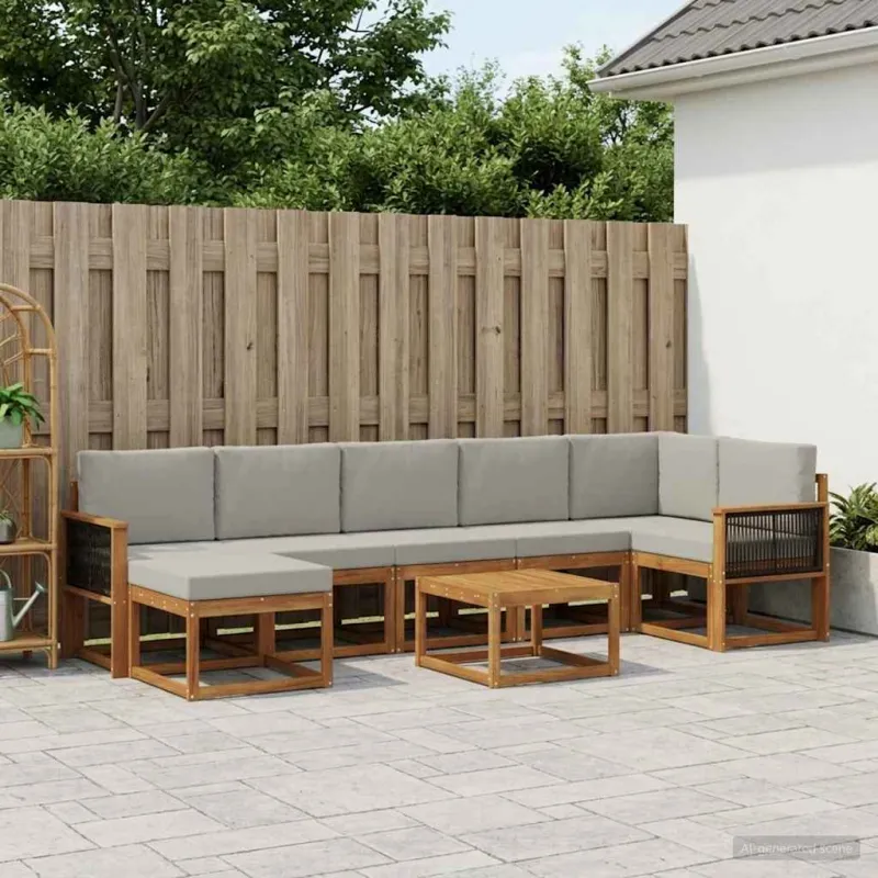 Lauko sofos komplektas 8 pcs Natūrali ir šviesiai pilka