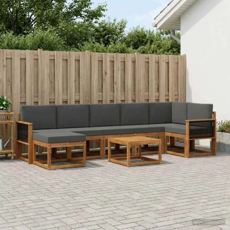 Lauko sofos komplektas su pagalve 8 pcs Natūralus ir antracitas