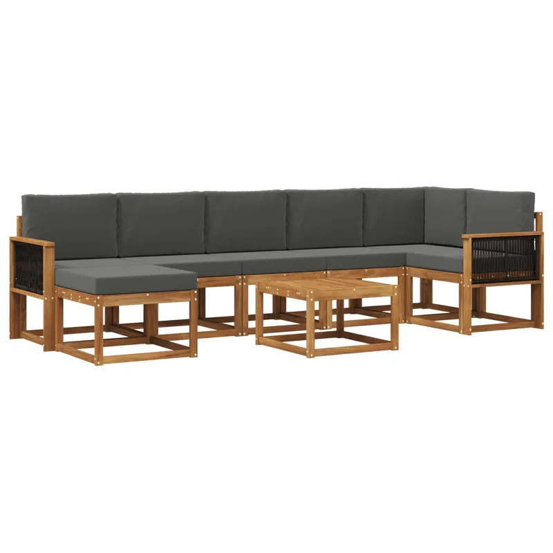 Lauko sofos komplektas su pagalve 8 pcs Natūralus ir antracitas