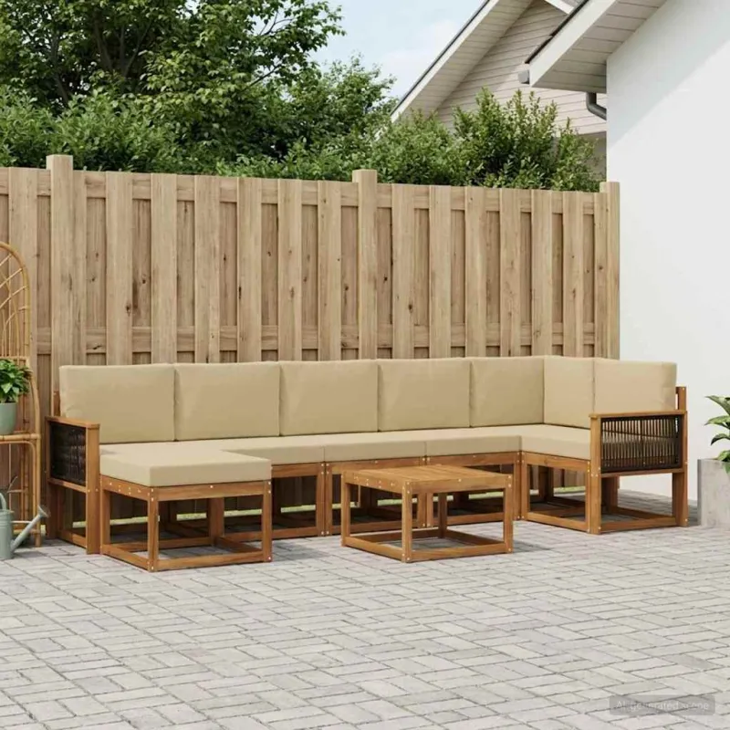 Lauko sofos komplektas 8 pcs Natūralus ir bežinis Poliesteris