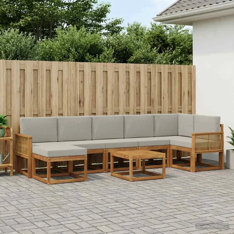 Lauko sofos komplektas 8 pcs Natūrali ir šviesiai pilka
