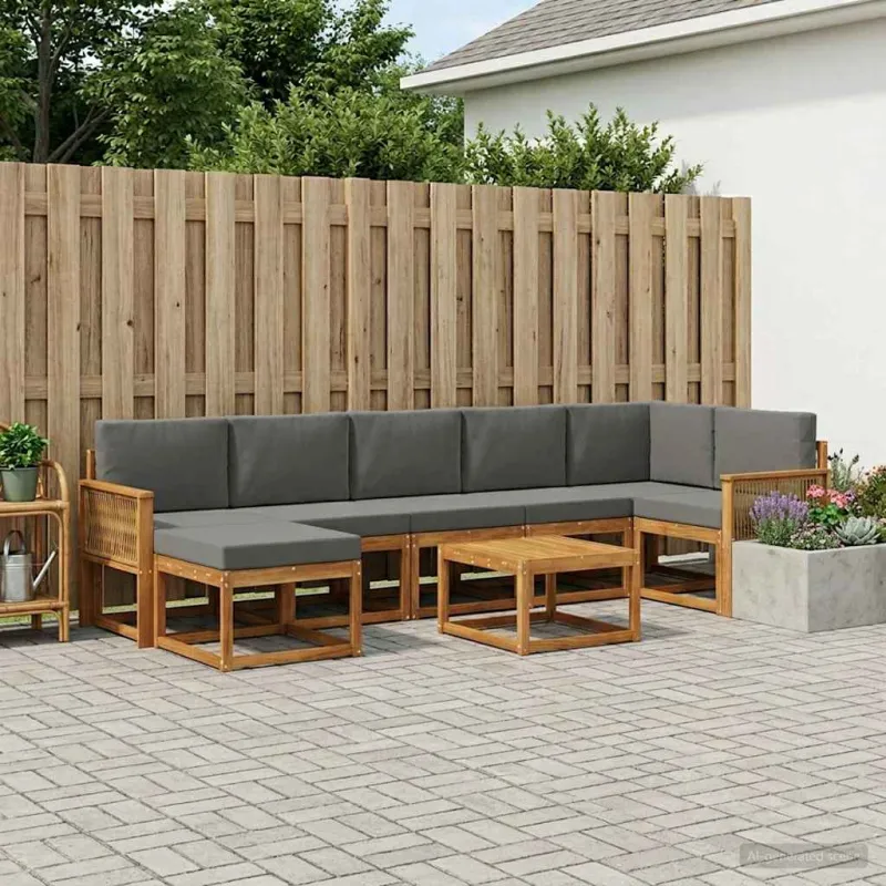 Lauko sofos komplektas su pagalve 8 pcs Natūralus ir antracitas