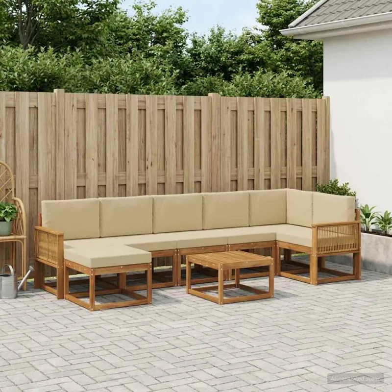 Lauko sofos komplektas 8 pcs Natūralus ir bežinis Poliesteris