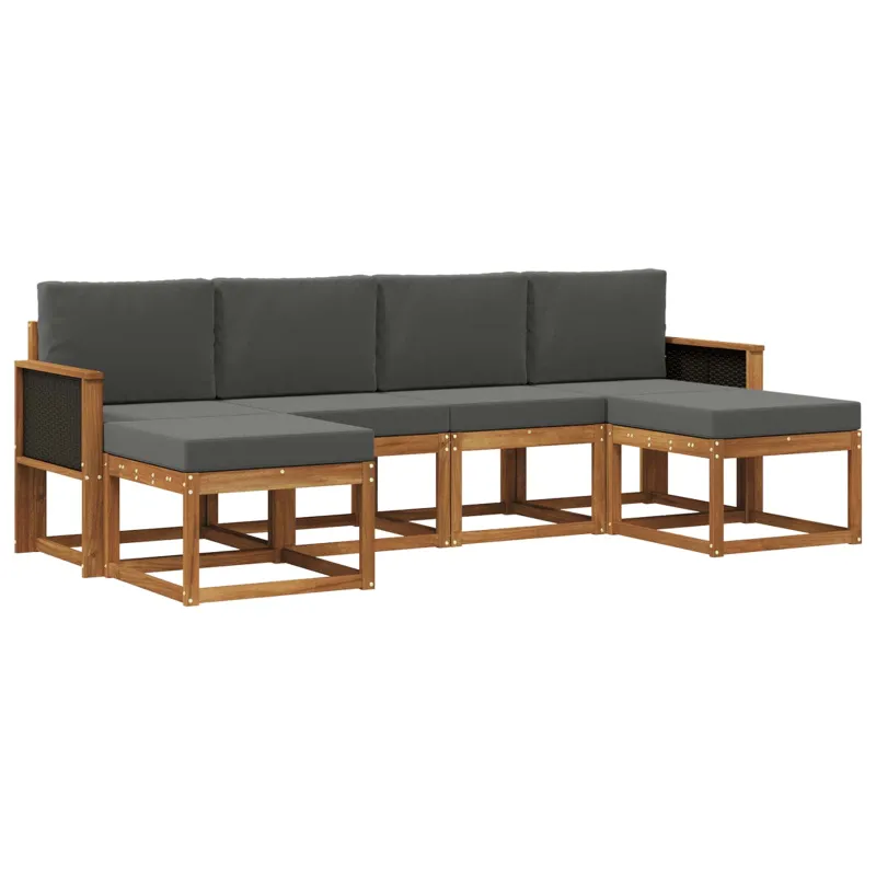 Lauko sofos komplektas su pagalve 6 pcs Natūralus ir antracitas