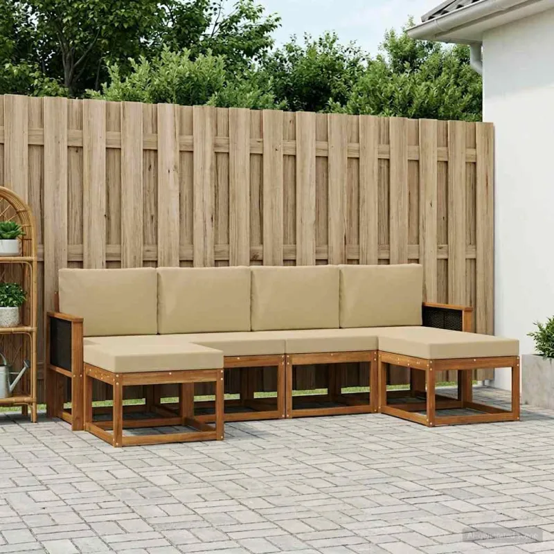 Lauko sofos komplektas 6 pcs Natūralus ir bežinis Poliesteris