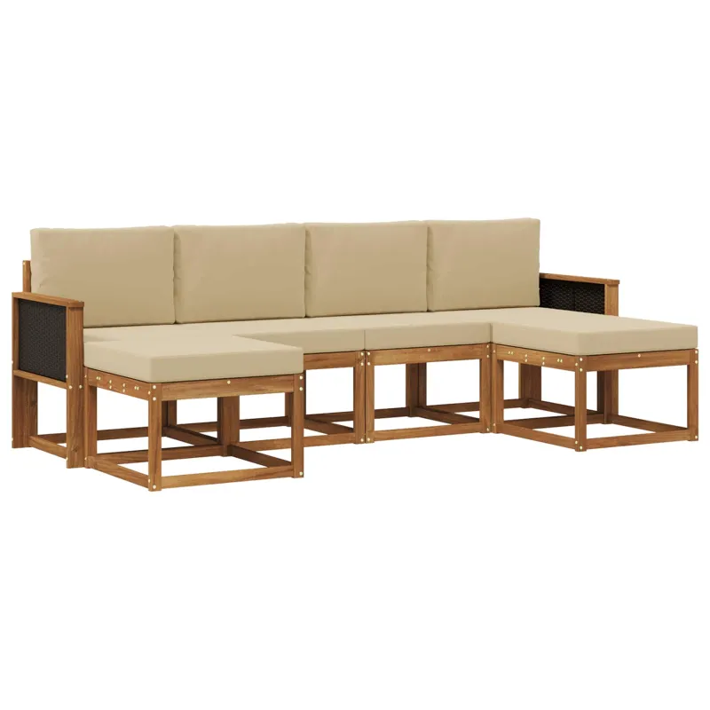 Lauko sofos komplektas 6 pcs Natūralus ir bežinis Poliesteris