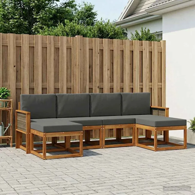 Lauko sofos komplektas su pagalve 6 pcs Natūralus ir antracitas