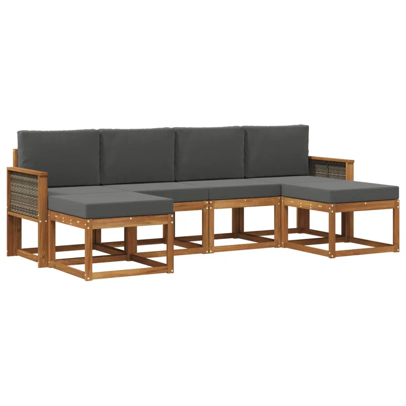 Lauko sofos komplektas su pagalve 6 pcs Natūralus ir antracitas