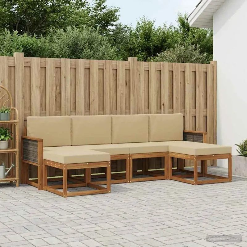 Lauko sofos komplektas 6 pcs Natūralus ir bežinis Poliesteris