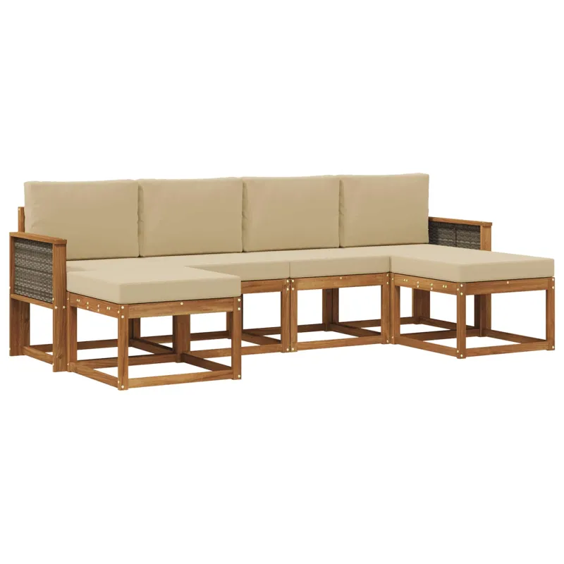 Lauko sofos komplektas 6 pcs Natūralus ir bežinis Poliesteris