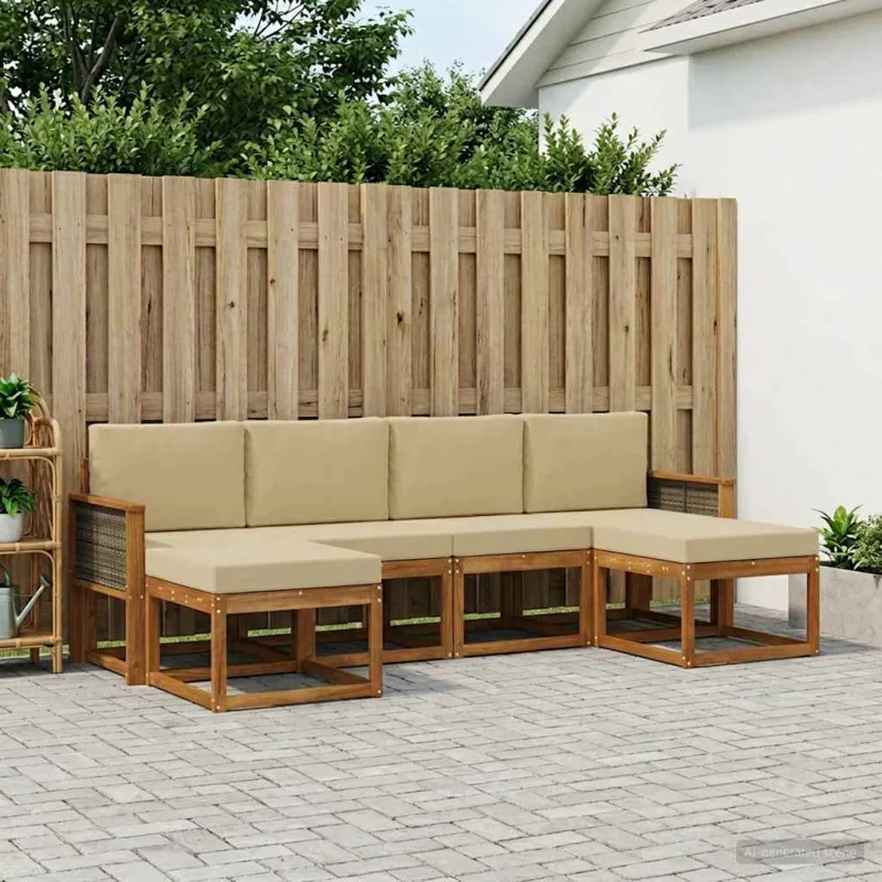 Lauko sofos komplektas 6 pcs Natūralus ir bežinis Poliesteris