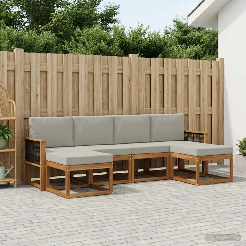 Lauko sofos komplektas 6 pcs Natūrali ir šviesiai pilka