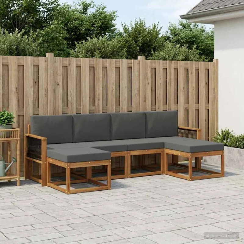 Lauko sofos komplektas su pagalve 6 pcs Natūralus ir antracitas