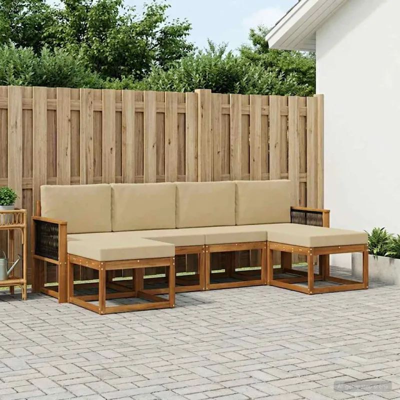 Lauko sofos komplektas 6 pcs Natūralus ir bežinis Poliesteris