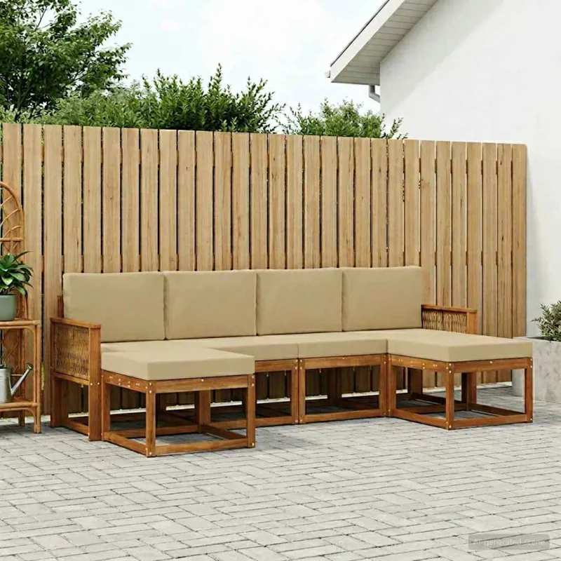 Lauko sofos komplektas 6 pcs Natūralus ir bežinis Poliesteris