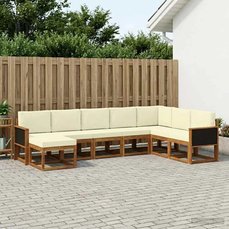 Lauko sofos komplektas su pagalve 8 pcs Natūralus ir grietinėlė