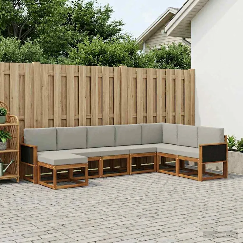 Lauko sofos komplektas 8 pcs Natūrali ir šviesiai pilka