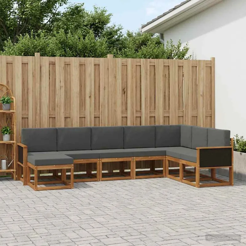 Lauko sofos komplektas su pagalve 8 pcs Natūralus ir antracitas