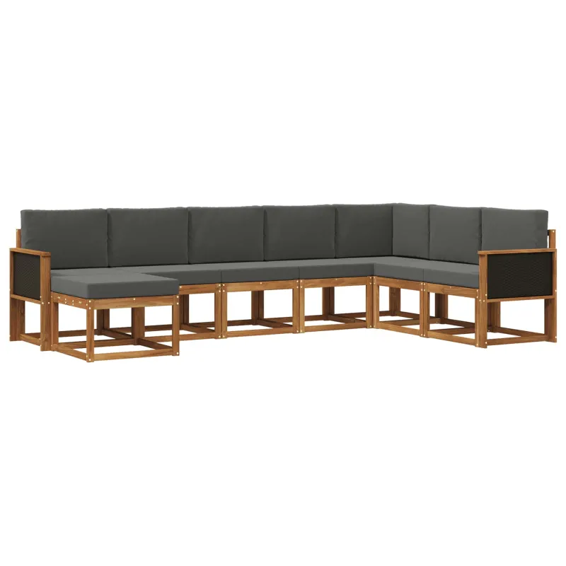 Lauko sofos komplektas su pagalve 8 pcs Natūralus ir antracitas