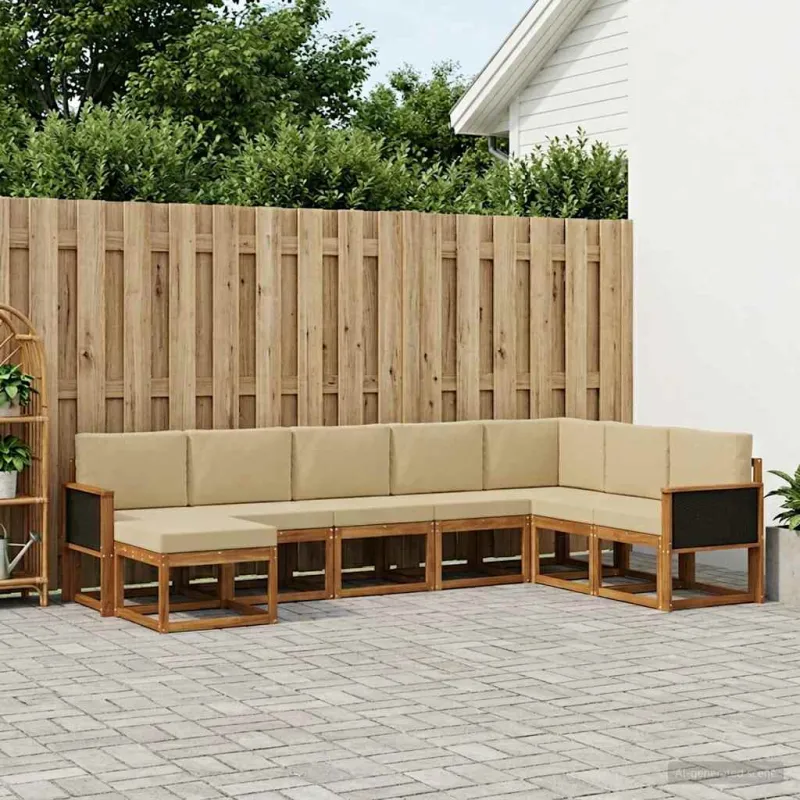 Lauko sofos komplektas su pagalve 8 pcs Natūralus ir bežinis