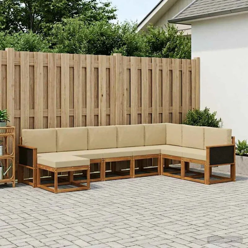 Lauko sofos komplektas su pagalve 8 pcs Natūralus ir bežinis