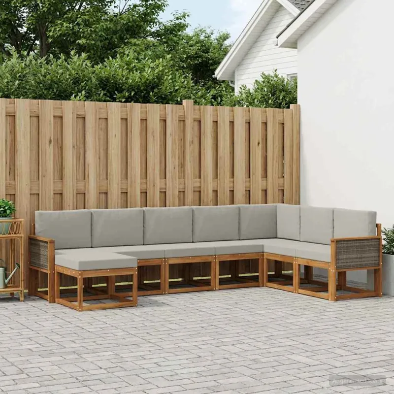 Lauko sofos komplektas 8 pcs Natūrali ir šviesiai pilka
