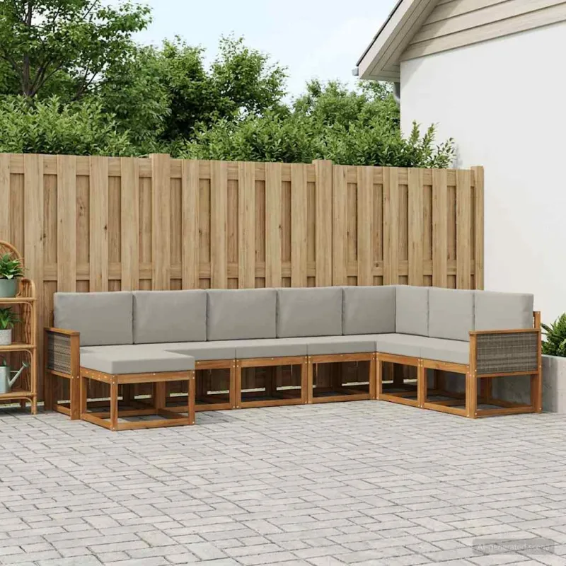 Lauko sofos komplektas 8 pcs Natūrali ir šviesiai pilka