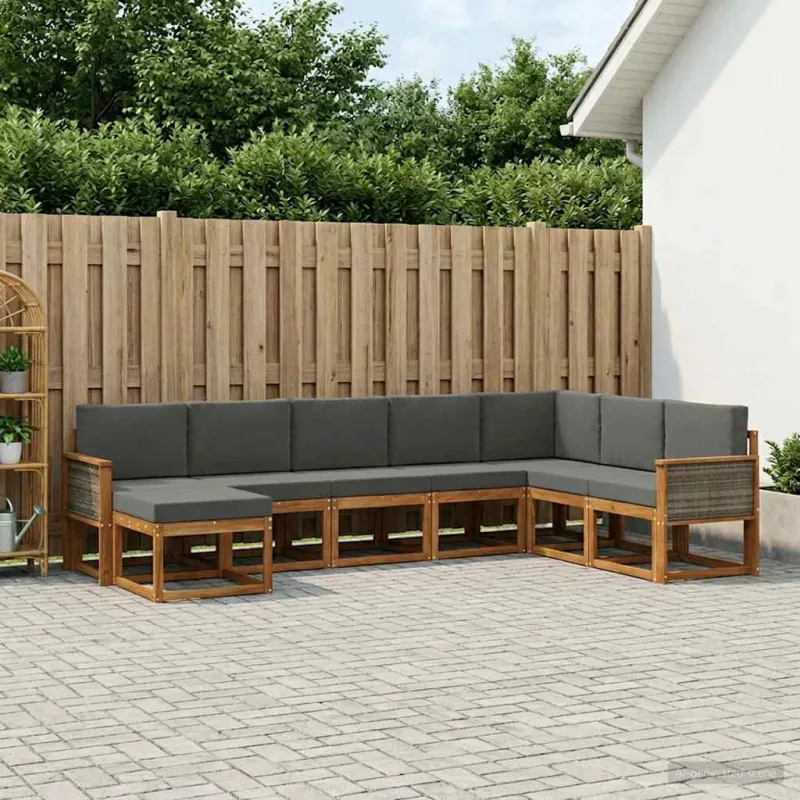 Lauko sofos komplektas su pagalve 8 pcs Natūralus ir antracitas
