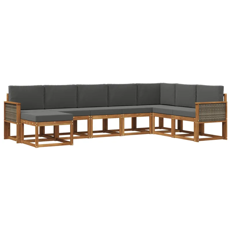 Lauko sofos komplektas su pagalve 8 pcs Natūralus ir antracitas