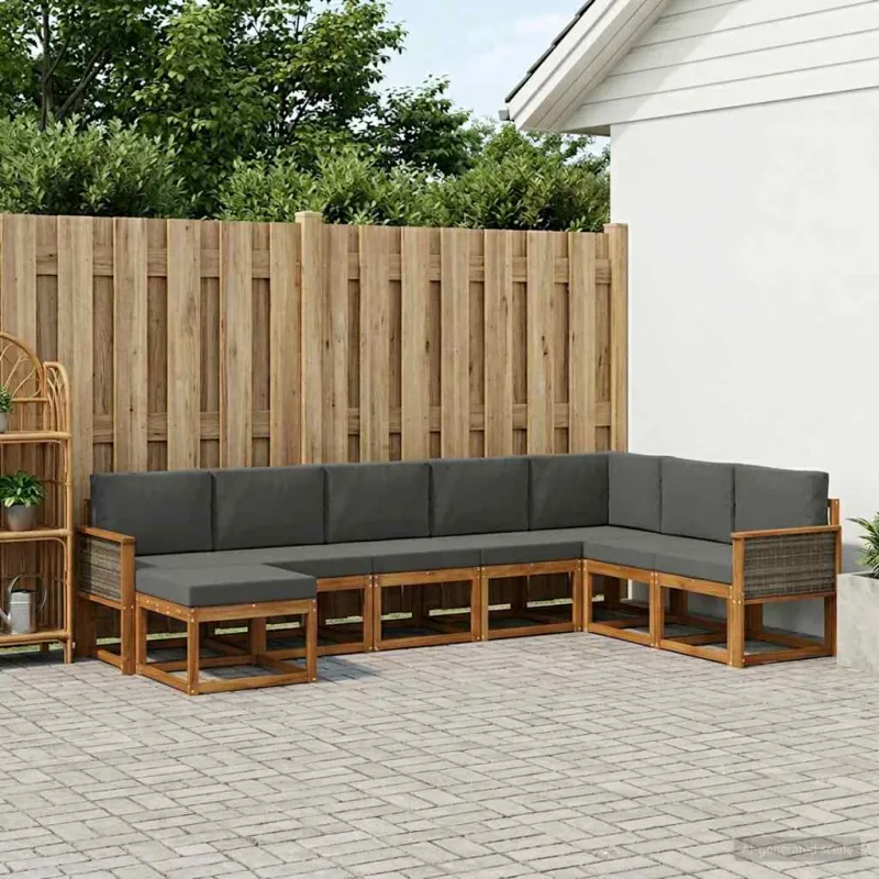 Lauko sofos komplektas su pagalve 8 pcs Natūralus ir antracitas