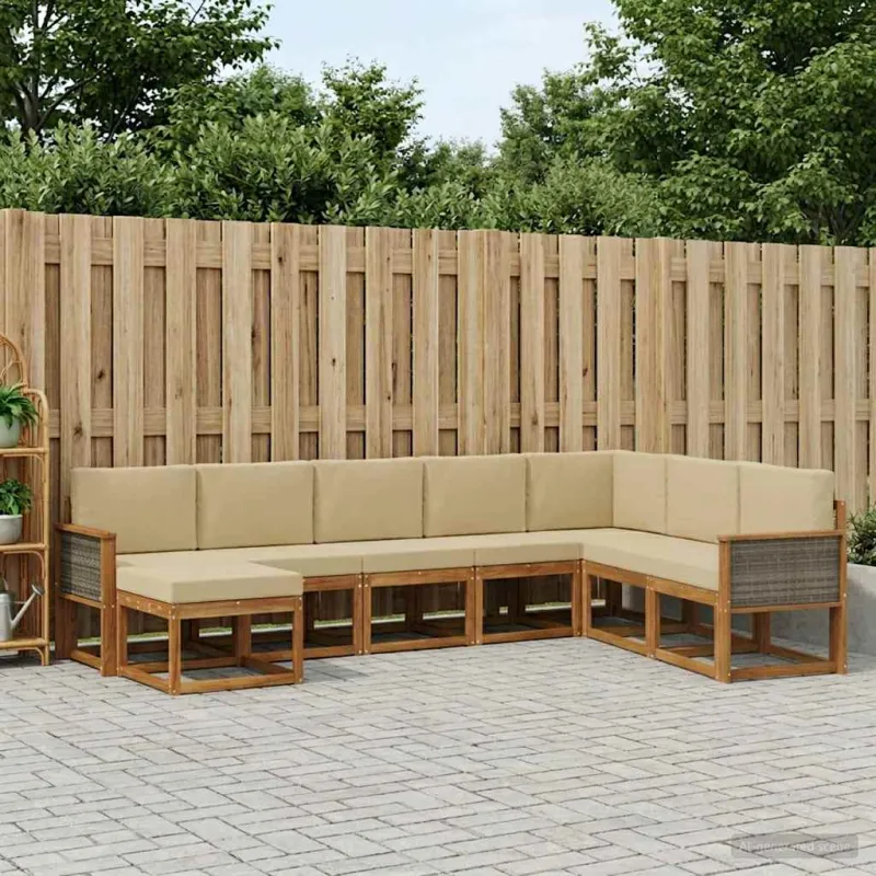 Lauko sofos komplektas su pagalve 8 pcs Natūralus ir bežinis