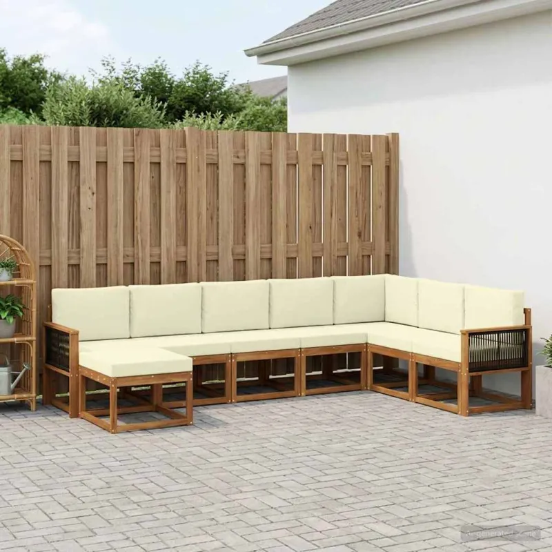 Lauko sofos komplektas su pagalve 8 pcs Natūralus ir grietinėlė