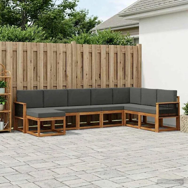 Lauko sofos komplektas 8 pcs Natūralus ir antracitas