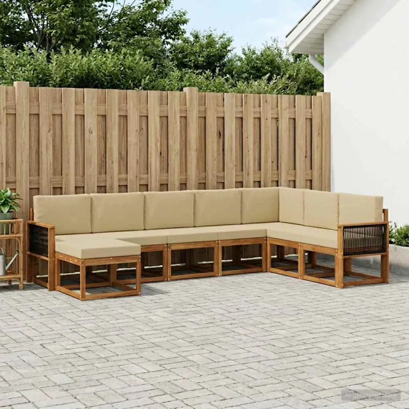 Lauko sofos komplektas su pagalve 8 pcs Natūralus ir bežinis