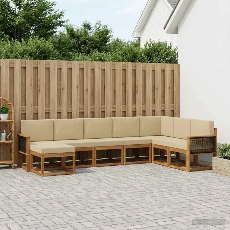 Lauko sofos komplektas su pagalve 8 pcs Natūralus ir bežinis