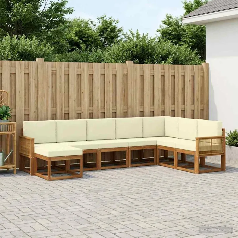 Lauko sofos komplektas su pagalve 8 pcs Natūralus ir grietinėlė